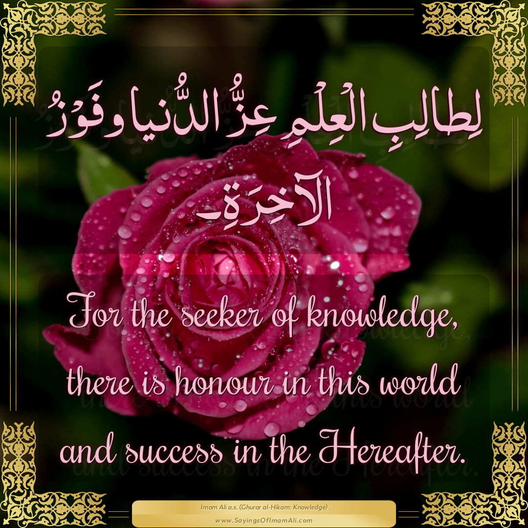 For the seeker of knowledge, there is honour in this world and success in...